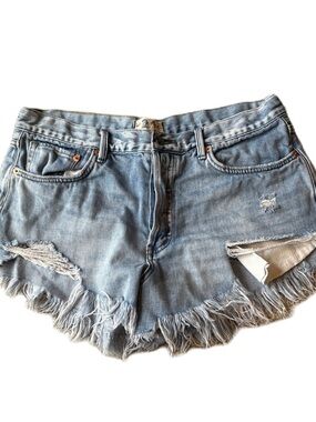 We The Free Light Blue Distressed Denim Jean Shorts Sz 31 Button Fly